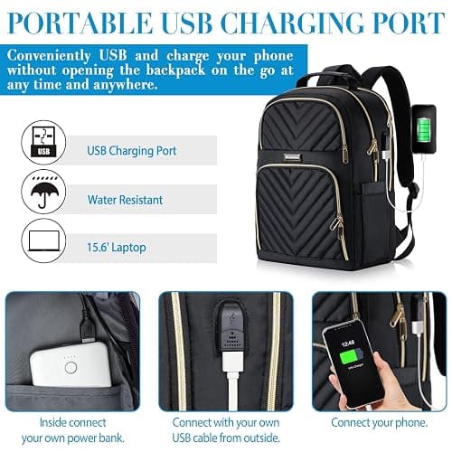 Kuosdaz Backpack Women, 15.6 Inch School Backpack Girls Teenager with USB Charging Port, Laptop Backpack Stylish Daypack Waterproof for School, Uni, Travel, Work thumbnail 3