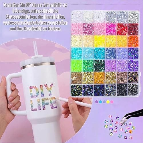 33600Pcs Bedazzling Kit Strasssteine für Nägel, 42Farben 3mm Glitzersteine Bedazzler Kit mit Pinzette & Wachsstift,Flatback Jelly Rhinestones für Nail Art DIY Basteln Nägel Textilien Diamond Painting thumbnail 7