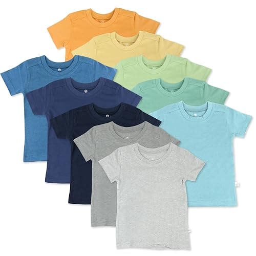HonestBaby 10-Pack Short Sleeve T-shirts 100% Organic Cotton Baby, Toddler, Little Kids, Boys, Girls, Unisex - 12 Months - Rainbow Boy - 10 - Image 1