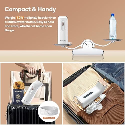 Newbealer 2in1 Steamer and Dry Iron for Beginners, Horizontal & Vertical Clothes Steamer, Non-Stick Ceramic Soleplate, 170ml Garment Wrinkle Remover, Auto-off, 1.2lbs (120V Only) thumbnail 4
