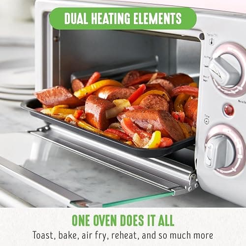 GreenLife Countertop Toaster Oven Air Fryer Stainless Steel, Healthy Ceramic Nonstick, PFAS Free, Tray & Basket, Bake, Broil, Reheat, Adjustable Temp & Time Control, Auto Shutoff, Pink thumbnail 6