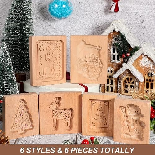 eBoot 6 Pcs Wooden Cookie Molds - Biscuit Carved Mould DIY Stamps Cutter Embossing Mold Funny 3D Press for Valentine's Baking Tool, 6 Styles (Santa Claus) thumbnail 2