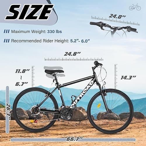 Betterland 26 Inch Mountain Bike with Adjustable Ergonomic Seat, 7/21 Speed Adult Bike with Dual V Brakes, Outdoor Cycling Bike with High Carbon Steel Frame and Front Suspension thumbnail 2