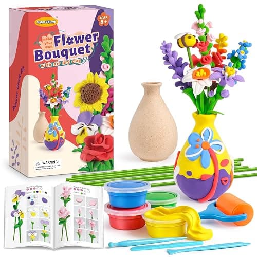 Drama Planet Flower Craft Kit for Kids, Make Your Own Flower Bouquet with Air Dry Clay, Arrange Clay Flowers & Create Personalized Art, Great Gifts for Girls - Image 1