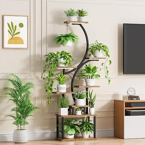 Plant Stand Indoor with Grow Lights - 62" Tall Plant Shelf, Lighted Corner Plant Stands for Indoor Growing, 8 Tiered Large Flower Holder, S-Shaped Decorative Rack for Living Room, Black, Patent Design thumbnail 9