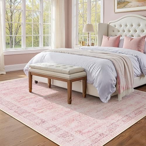 Jainmy 5x7 Pink Rug for Nursery, Thin Washable Rugs for Kids Room Playroom, Distressed Aesthetic Area Rugs for Bedroom Girls Dorm Romantic, Non Slip Carpet Rug for Living Room Dining Room Home Office thumbnail 5