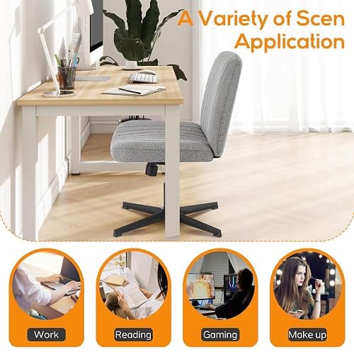 DUMOS Criss Cross Chair Legged Office Wide Comfy Desk Seat, No Wheels Armless Computer Task Seating, Swivel Vanity Home Height Adjustable thumbnail 8