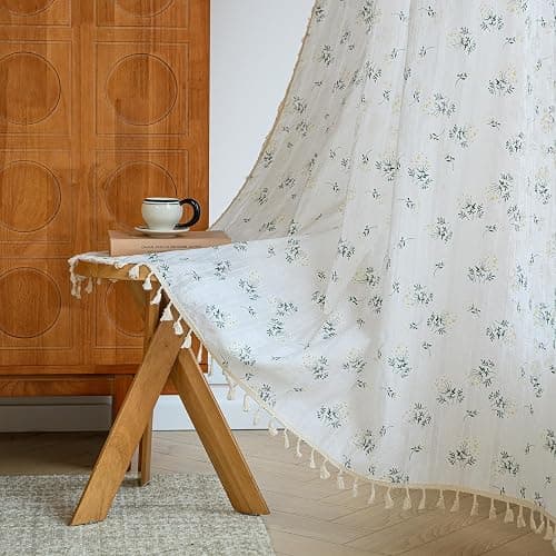 ENJOYBRIDAL Floral 63 Inch Curtains for Bedroom Living Room Drapes Boho Rod Pocket Semi Sheer Short Window Curtains 2 Panel Sets Farmhouse Light Filtering Vintage Patterned Window Treatments thumbnail 2