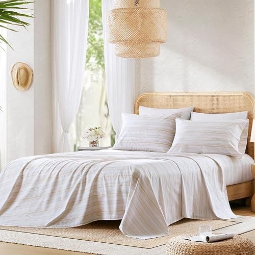 Comfort Spaces 100% Cotton Sheets King, Breathable, Naturally Cool Cotton Sheets, Cotton Bed Sheets with 14" Elastic Pocket Fits up to 16" Mattress, All Seasons Sheet Set, Good Vibes Taupe 4 Piece thumbnail 2