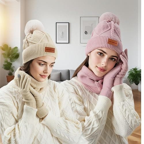 GDOWOHK Winter Hat Gloves Scarf Set, 5% Wool Warm Fleece Beanie, Knit Scarf, Touchscreen Gloves thumbnail 6