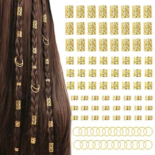 100 Pcs Gold Hair Jewelry for Braids, Gold Hair Cuffs | 4 Styles Dreadlock Accessories, Adjustable Metal Hair Clips, Hair Rings Braiding Decorations for Women Men - Image 1