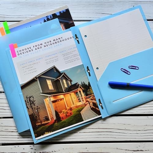 Youngever 6 Pack Heavy Duty Plastic Two Pocket Folders with 3 Prongs, Metal Prongs Fastener, Heavy Duty Plastic 2 Pocket Folder (Light Blue) thumbnail 5