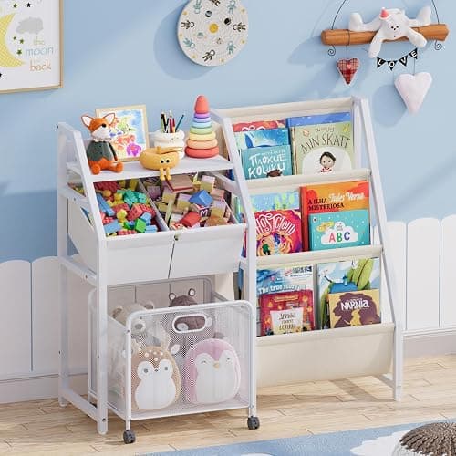 LATIBELL Kids Bookshelf Toy Storage Organizer & 2 Bins，3 Tier White | Kids Bookcase Equipped With Movable Drawer And 2 Toy Bins, Storage Organizer For Bedroom, Playroom And Classroom thumbnail 7