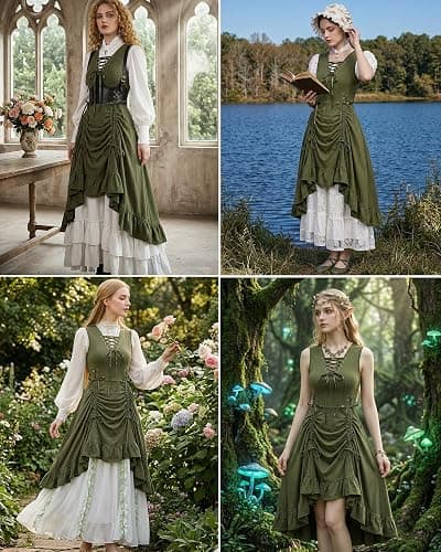 Scarlet Darkness Renaissance Steampunk Dress Lace Up High Low Dress Pirate Gothic Costume thumbnail 4