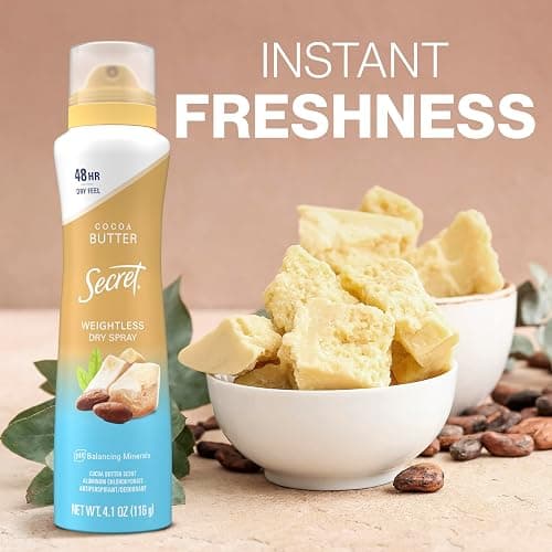 Secret Dry Spray Antiperspirant Deodorant for Women, 48hr Weightless Sweat & Odor Protection, Gentle on Skin, Cocoa Butter Scent, 4.1 oz thumbnail 6