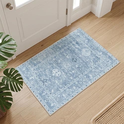 Washable Rugs 2x3 Blue Area Rugs for Living Room,Rug for Bedroom, Vintage Distressed Non-Slip, Ultra Soft Faux Wool Carpet for Dining Room for Home Office Décor thumbnail 2