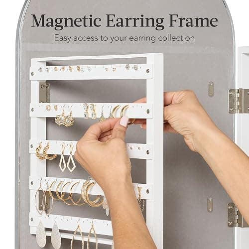 Best Choice Products Arch Mirror Jewelry Cabinet, Jewelry Storage Organizer, Armoire, Lockable Wall or Door Mountable, Full-Length Mirror - Silver thumbnail 6