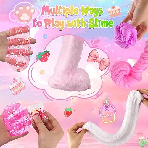 6 Pack Slimes, Pink Slime Kids, Cloud Slime kit for Girls Ages 8-12, Toys for Girls and Boys, for Kids Slime Set Party kit Goodie Bag Stuffers, 4 5 6 7 8 9 10 Year Old Girl Birthday Gift Cute Stuff thumbnail 7