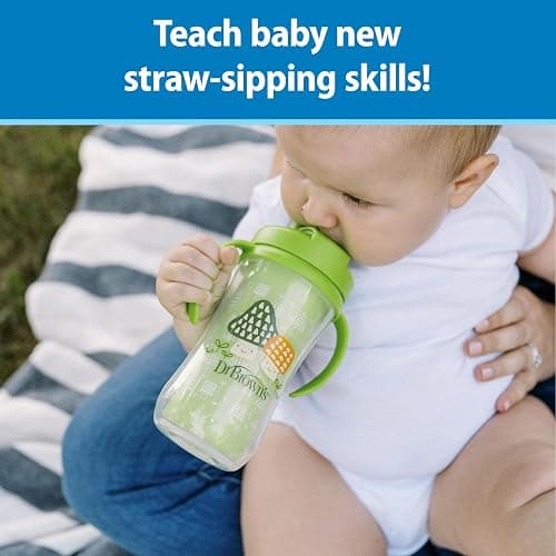 Dr. Brown's Milestones Insulated Sippy Cup with Straw and Handles, Spill-Proof Tumbler with Lid, 2-Pack, Blue & Green, 10 oz/300 mL, BPA Free, 12m+ | Insulated, with Straw, and Handles, Spill-Proof, with Lid, BPA Free thumbnail 2