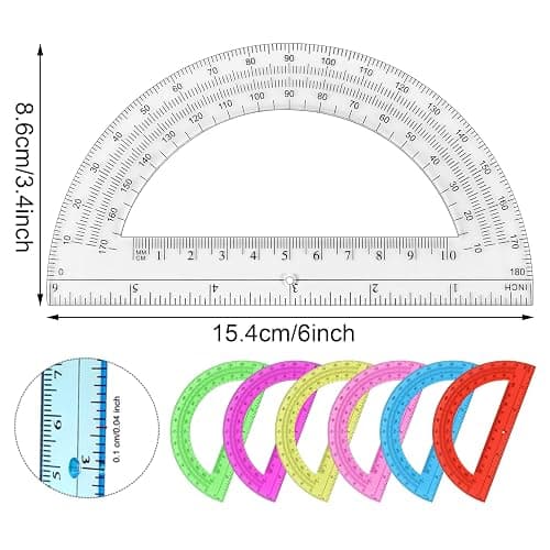 Unjoo Plastic Protractor Math Protractors 180 Degrees for Geometry Classroom Student School Office Supplies, 6 Inch, Pack of 2 (Clear) thumbnail 3