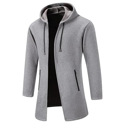 Mylldey Men's Long Cardigan Hoodies Full-zip Fleece Lined Sweaters Knit Regular Fit Casual Sweater Hooded Coat wiht Pocket thumbnail 3