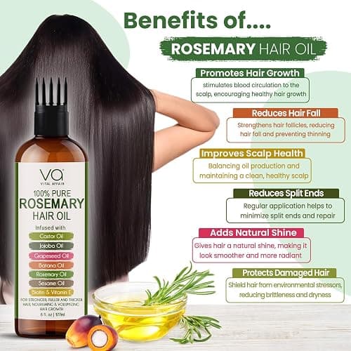 VITAL AFFAIR 100% Pure Rosemary Oil For Hair Growth With Castor, Batana, Jojoba Oil - Infused With Biotin & Vitamin E-Blend of Effective Hair Oils for Hair Growth-Strengthening Treatment 6 Fl Oz - Natural Light Rosemary - 6 Fl Oz (Pack of 1) thumbnail 4
