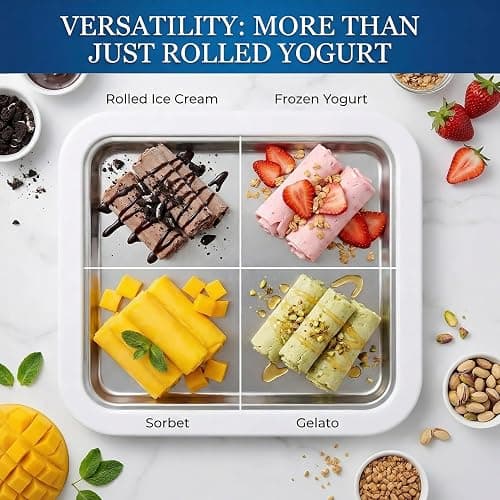 At-Home Rolled Ice Cream Maker - Magic Instant Freeze Pan for DIY Soft Serve & Frozen Yogurt. Easy-to-Use Ice Cream Rolling Tray with Spatulas. Ideal Summer Gift & Kitchen Activity for Kids (White) thumbnail 9