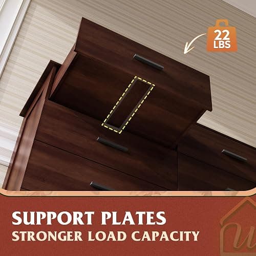 WLIVE Wooden Dresser for Bedroom, Wide Chest of Drawers with 6 Drawers, Large Brown Storage Tower Unit, Modern Minimalist Closet Store Organizer for Living Room, Hallway thumbnail 7