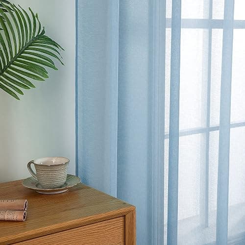 MIULEE 2 Panels Sheer Window Curtains Elegant Window Voile Panels/Drapes/Treatment for Bedroom Living Room 55" Wx96 L Grommet Top Dusty Blue thumbnail 7