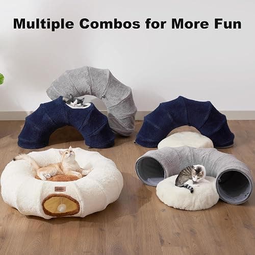 ZOMISIA Cat Tunnel Bed for Indoor Cats, Cute Cat Donut Toy Tunnel for Small Large Cats with Washable Circle Cushion, Peekaboo Pet Cave Play Tunnel for Kitten, Puppy, Navy Blue thumbnail 6