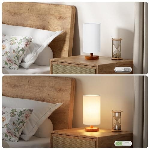 Fenmzee Small Table Lamp for Bedroom - Inline Control, Bedside Lamp with 3000K A15 LED Blub, Easy Assembly (White Shade - Walnut Base, 9" Inline Control) thumbnail 4