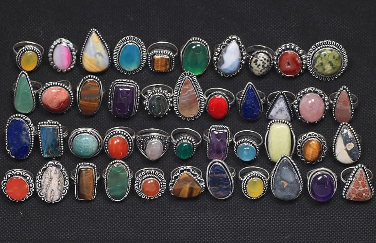 Carats Chunky Silver Rings Pack for Women - 10 Pcs - Stackable Fashion Ring Set, Silver Plated Statement Knuckle Handmade Gemstone Gothic Vintage Rings for Women thumbnail 9