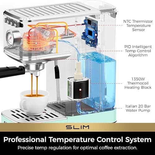 CHULUX Slim Espresso Machine with Milk Frother, 20 Bar Professional Italian Pump Espresso Coffee Machine for Home Cappuccino & Latte Maker, Stainless Steel, Pastel Green thumbnail 6