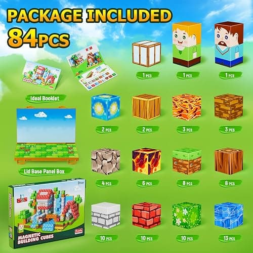 Wxlbr Magnetic Blocks, Magnetic Building Blocks,STEM Constructions Magnet Blocks for Kids, Boys and Girls Age 3+ Years Old, Building Toys Gifts for Kids 84PCS 1" Large Size thumbnail 2