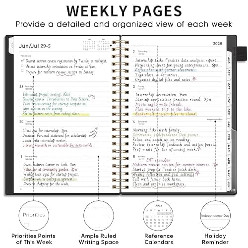 AHGXG Academic Planner 2026-2027, July 2026 - June 2027, 8.5" x 11" | Weekly and Monthly, Calendar, Agenda for Women, Teacher, Student, School, 12-Month Tabs (Black) thumbnail 5