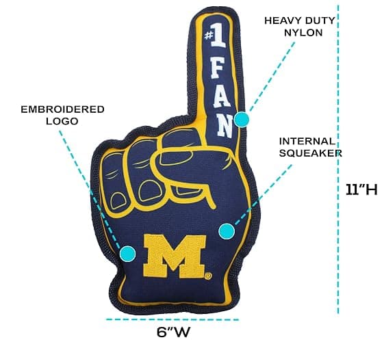 Pets First NCAA Michigan Wolverines #1 Fan Toy. Best Sports Dog Toy with Double Stitched Trim and Tough Nylon Material Filled with Chewable Polyfil and Inner Squeaker thumbnail 4
