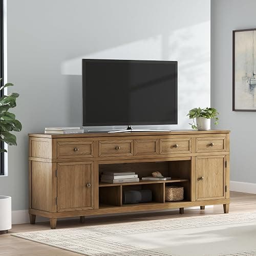 Signature Design by Ashley Sharlance 81" Wood TV Stand for TVs up to 93" | Fits TVs up to 93 in, Hardwood solids hickory wood veneer and MDF substrate, 4 drawers, 2 cabinets, Fireplace compatible thumbnail 2