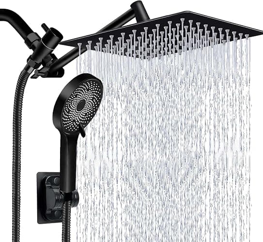 Shower Head,10 Inch High Pressure Rain Shower Head with Handheld Spray Combo, Adjustable Dual Rainfall Shower Head - Showerhead Comb Set with Extension Arm - 60 Inch Long Shower Hose（Black） thumbnail 7