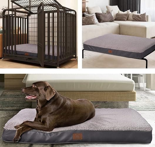 Sunheir Orthopedic Dog Bed for Large Dogs - Big Waterproof Dog Crate Bed with Removable Washable Cover, Egg Crate Foam Support, Anti-Slip Bottom, Deluxe Plush Pet Bed Mat (Grey) thumbnail 6
