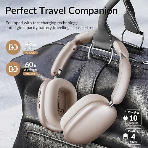 Wentronic Y02 Active Noise Cancelling Headphones,60H Battery,5 EQ Music Modes,Hi-Res Audio,Deep Bass,Foldable Wireless Over Ear Bluetooth 5.4 Headset,Breathable Leather Earpads (Starlight) thumbnail 4