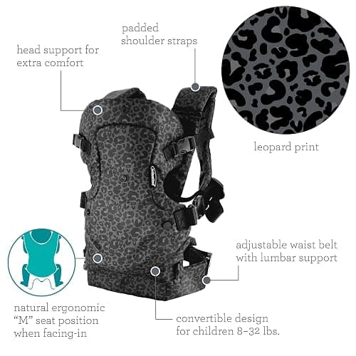 Infantino Flip Advanced 4-in-1 Baby Carrier - Ergonomic, Convertible, Face-in and Face-Out Front and Back Baby Carrier for Newborn to Toddler 8-32 lbs, Black & Gray Leopard thumbnail 5