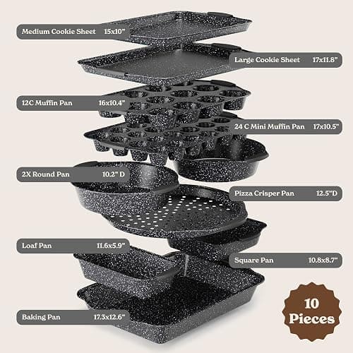Country Kitchen Nonstick Stackable Bakeware Set - Durable, Easy Release Baking Set, Black, 10 Pcs thumbnail 3