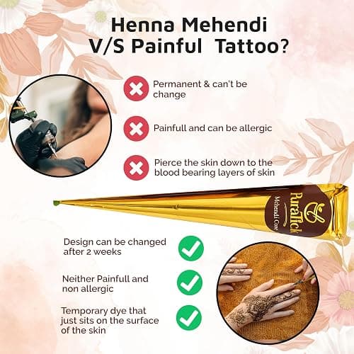 PuraTick 4 Pcs Henna Mehndi Cones Dark Brown Mehndi | All Natural Body Art Organic Herbal Temporary Tattoo | Ready to Use Henna | Pack of 4 thumbnail 6