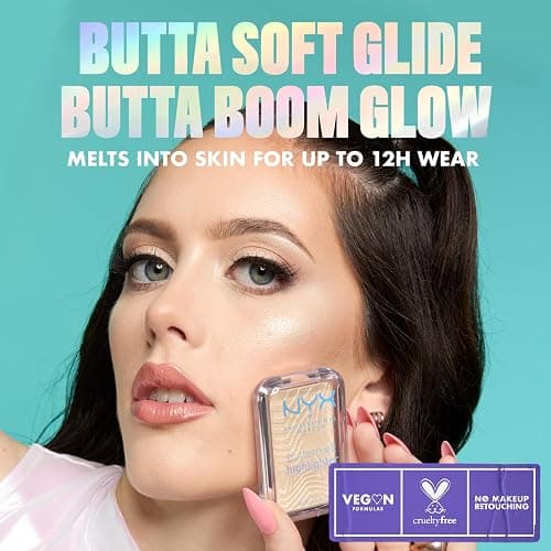 NYX Professional Makeup Buttermelt Highlighter, Powder Highlighter, 12 HR Wear, Buildable & Buttery Soft Creamy Finish, Fade & Transfer Resistant, Shade: Bright & Butta (Light Champagne) thumbnail 3