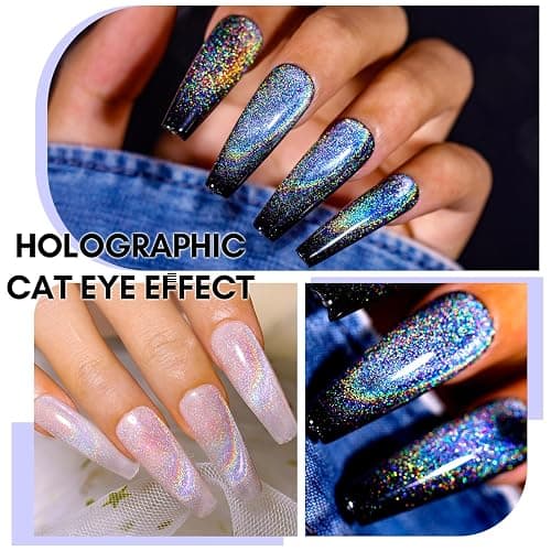 Makartt Rainbow Cat Eye Gel Nail Polish: Glitter Universal 9D Holographic Sparkly Soak Off Gel UV/LED Manicure with Magnet Stick for Nail Art Designs 10ml thumbnail 2