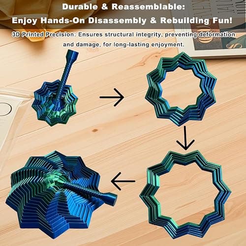 3D Printed Expanded Sensory Fidget Star,Transformable Stress Relief Finger Toy with Detachable Handle,for Office desks as a Stress-Relief Gifts,ADHD & Stress Relief (Red-Blue) thumbnail 5
