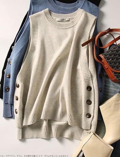 HangNiFang Women's Round Neck Sleeveless Pullover Ribbed Knit Sweater Vest Top thumbnail 4