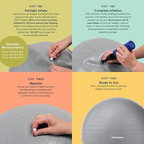Retrospec Luna Exercise Ball with Pump - Anti-Burst Fitness Equipment for Yoga, Core Training & Stability - Home Gym Swiss Ball for Office & Pregnancy thumbnail 5