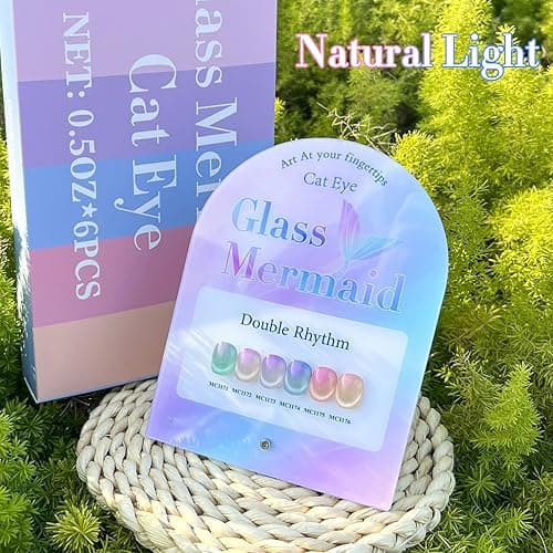 Double Rhythm Cat Eye Gel Nail Polish Set of 6 Same Color Same Bottle 0.5 Oz Shimmer Glitter with Magnet Holographic Reflective Magnetic UV Nail Polish Kit at Home (Mermaid Pink Rose-T6-31) thumbnail 10
