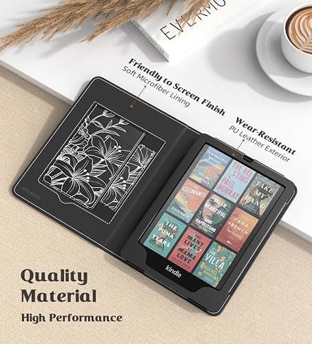 MoKo Case for 7"/6.8" Kindle Paperwhite(12th/11th Gen-2024/2021) and Kindle Colorsoft Signature Edition, Slim PU Shell Cover Case with Auto-Wake/Sleep for Kindle Paperwhite 2024, Line Flower thumbnail 4